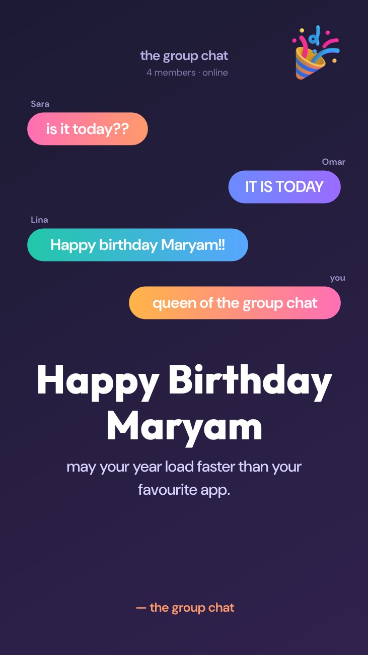 Gradient Pills Group Chat Story — editable birthday template