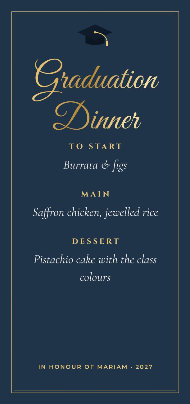 Graduation Dinner Menu — editable certificates template