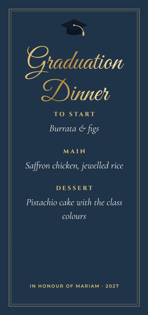 Graduation Dinner Menu — free menu template