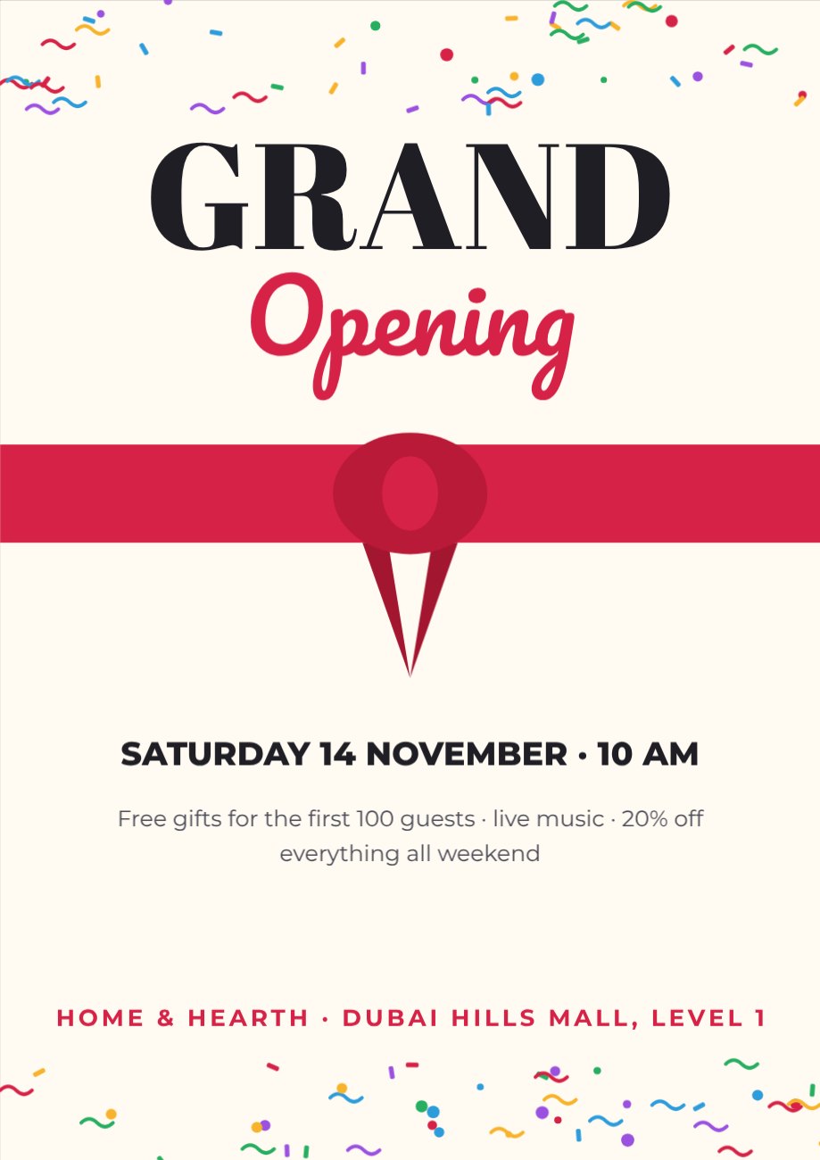 Grand Opening Ribbon Poster — editable marketing template
