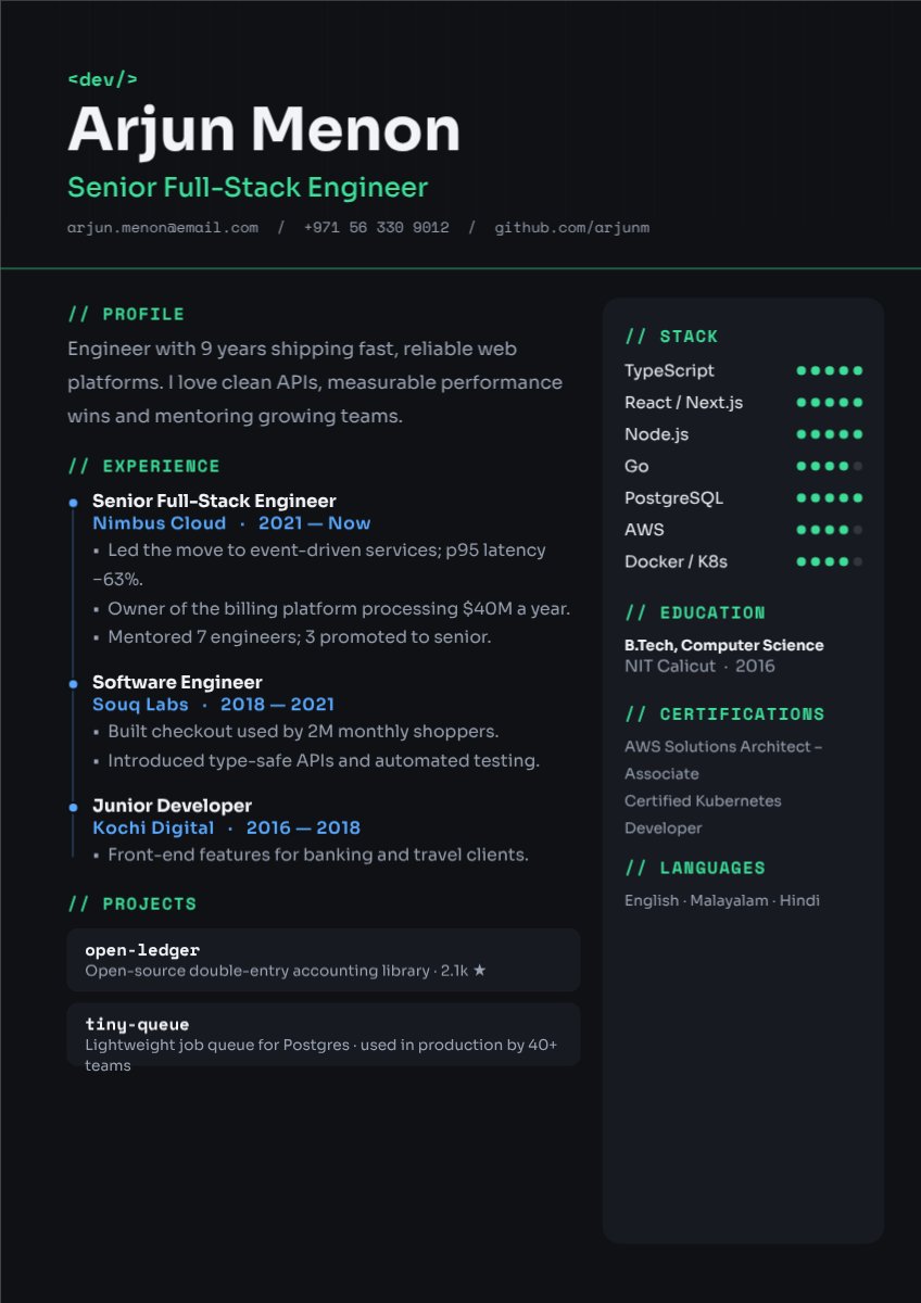 Graphite Developer Resume — editable resume template