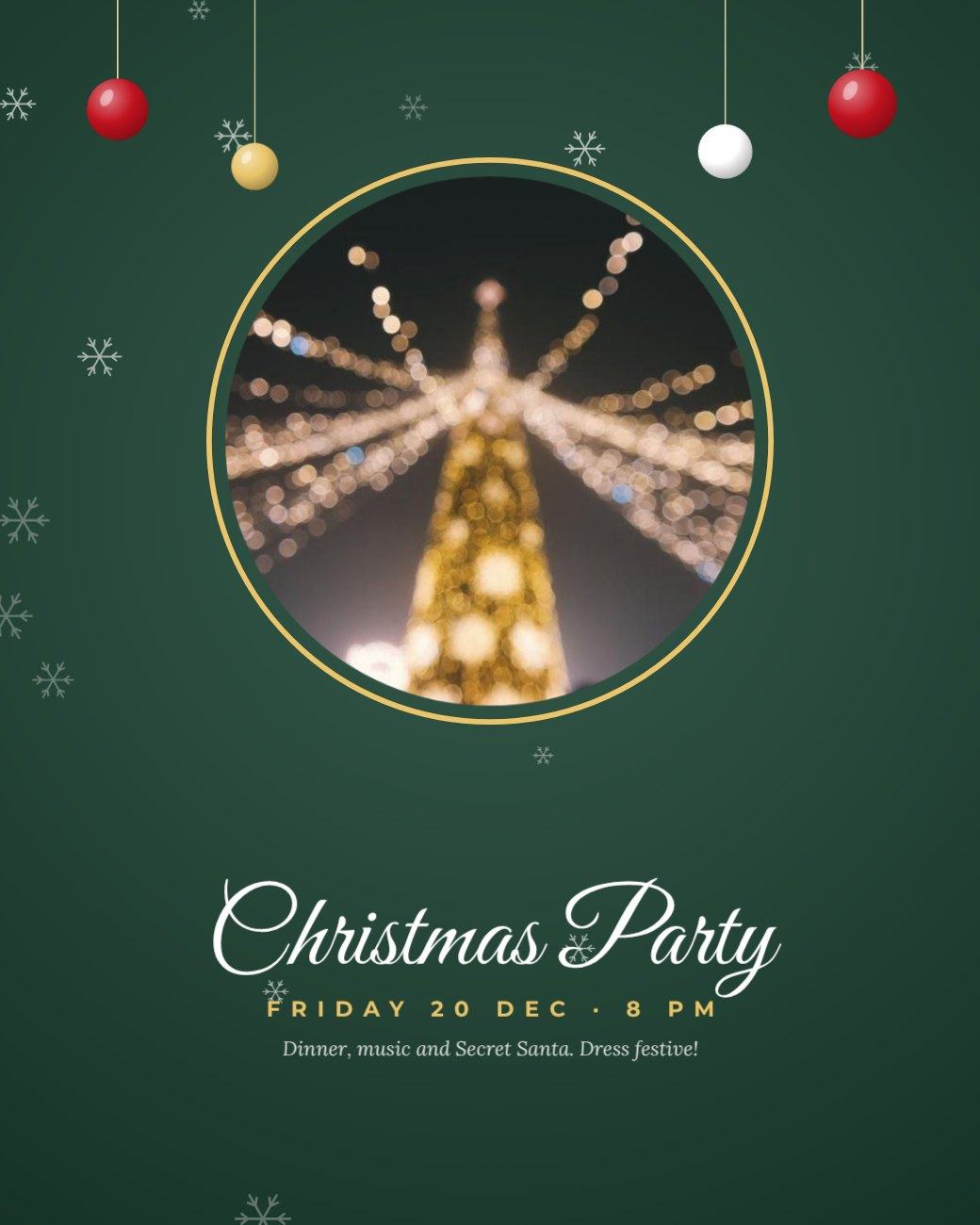 Green Christmas Party Invitation — editable festivals template
