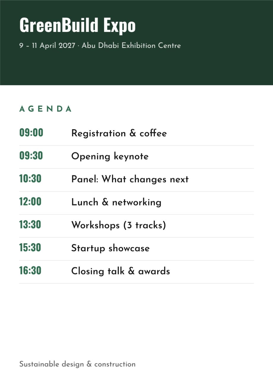GreenBuild Expo Agenda — editable events template