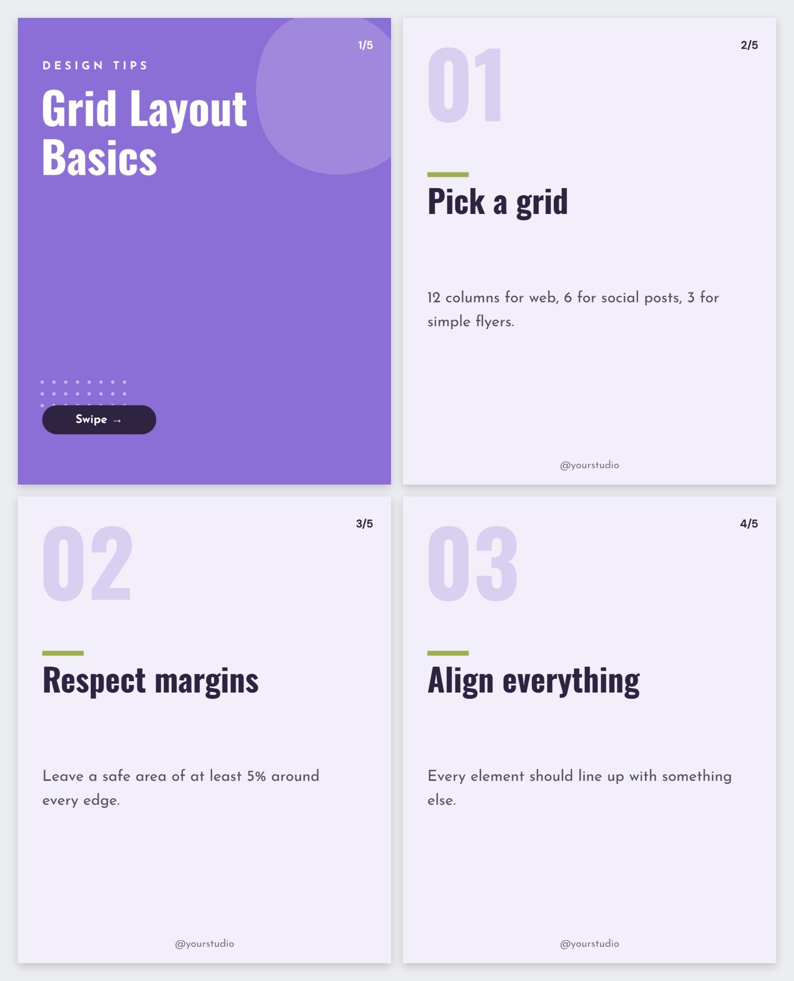 Grid Layout Basics Carousel — editable social media template