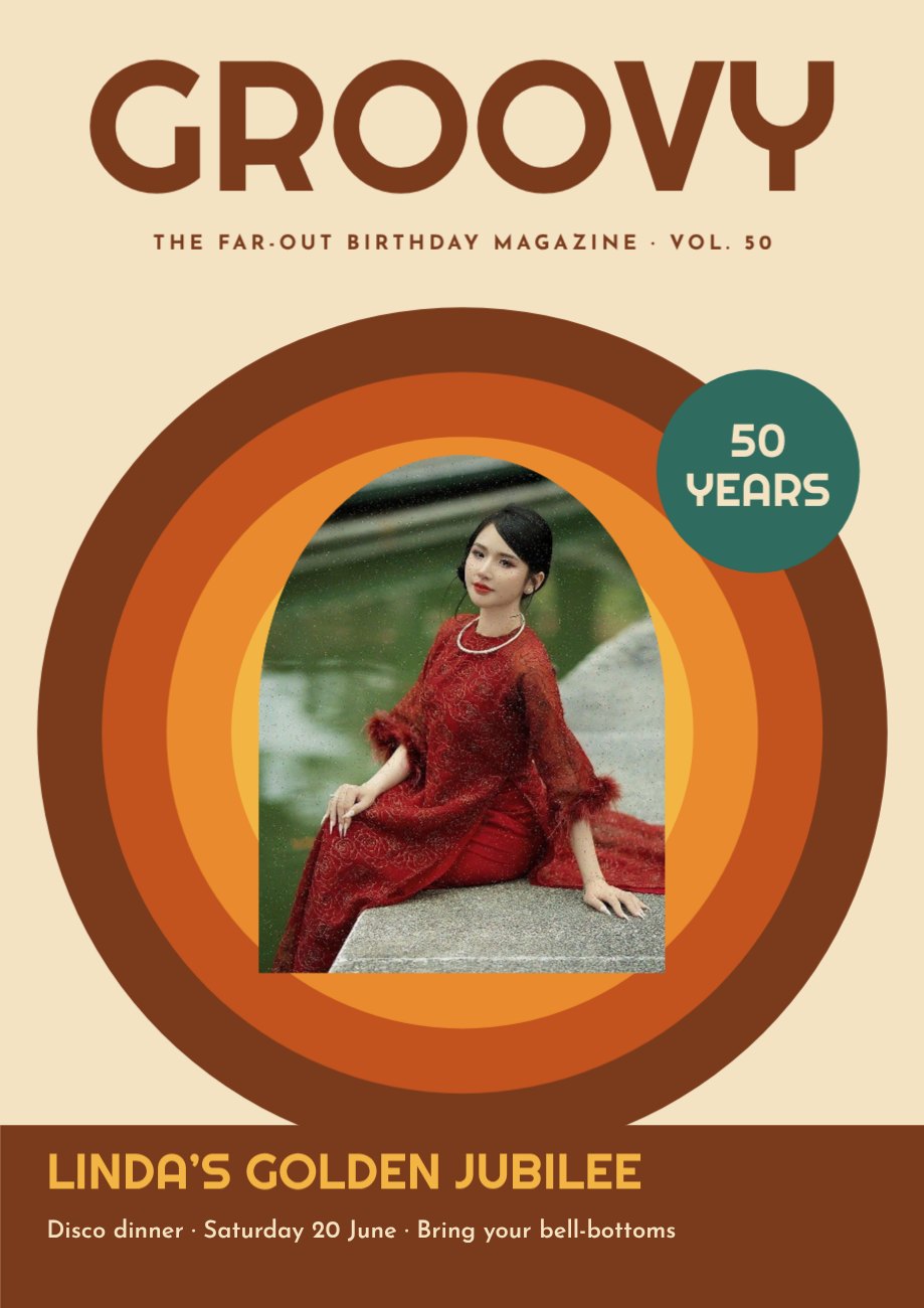 Groovy 70s Birthday Magazine Cover — editable birthday template