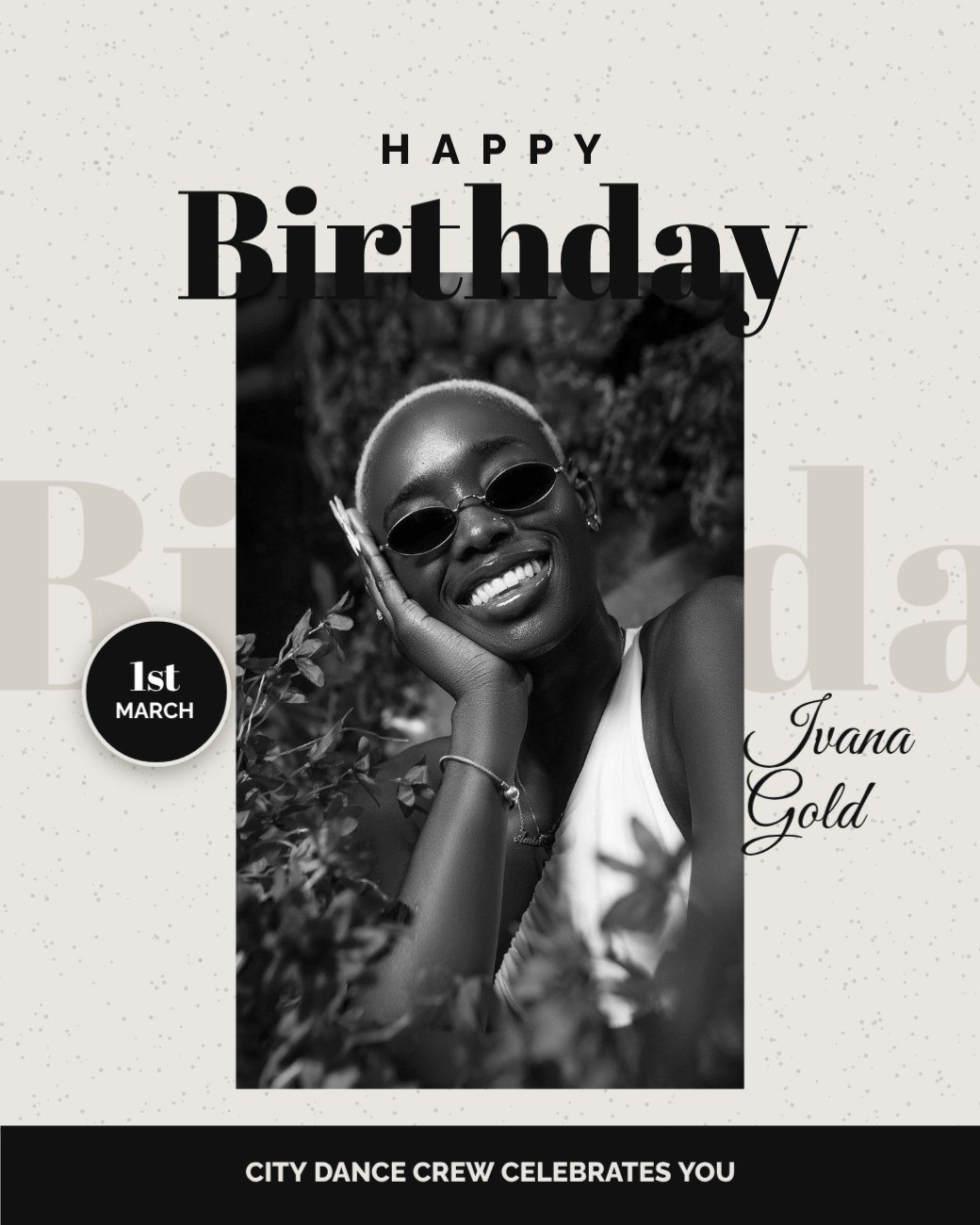 Grunge Mono Big Name Birthday Flyer — editable birthday template