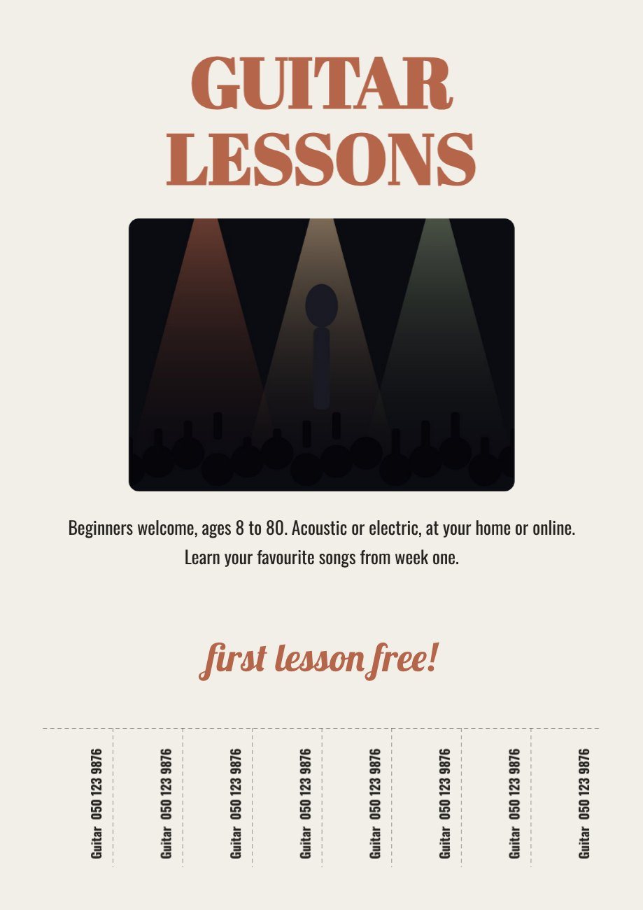 Guitar Lessons Tear-off Flyer — editable marketing template