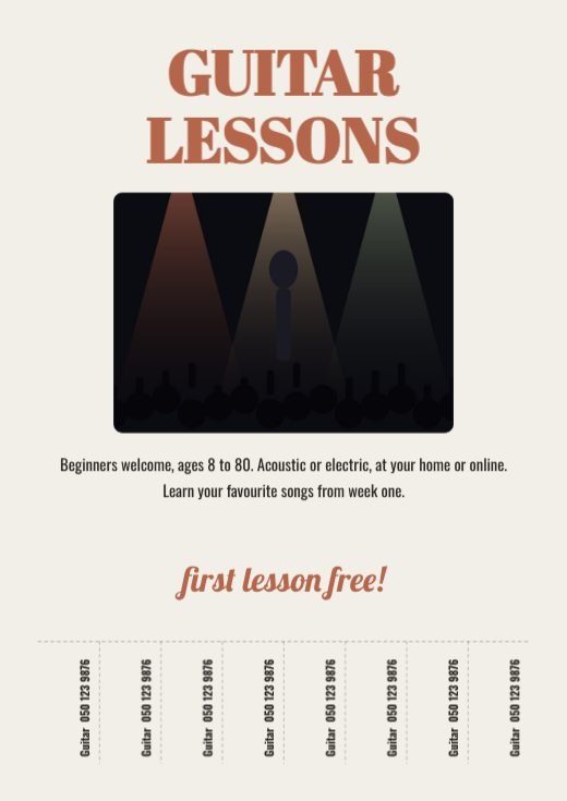 Guitar Lessons Tear-off Flyer template