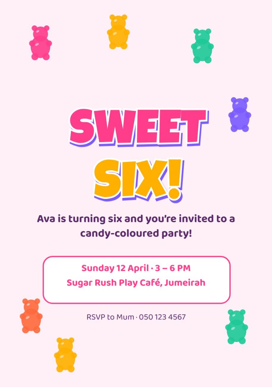 Gummy Candy Kids Party Invitation — editable birthday template