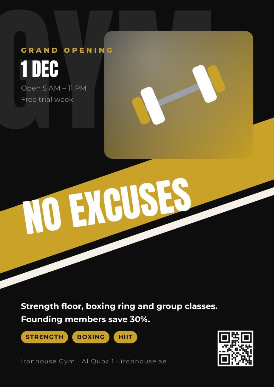 Gym Opening Poster — editable marketing template