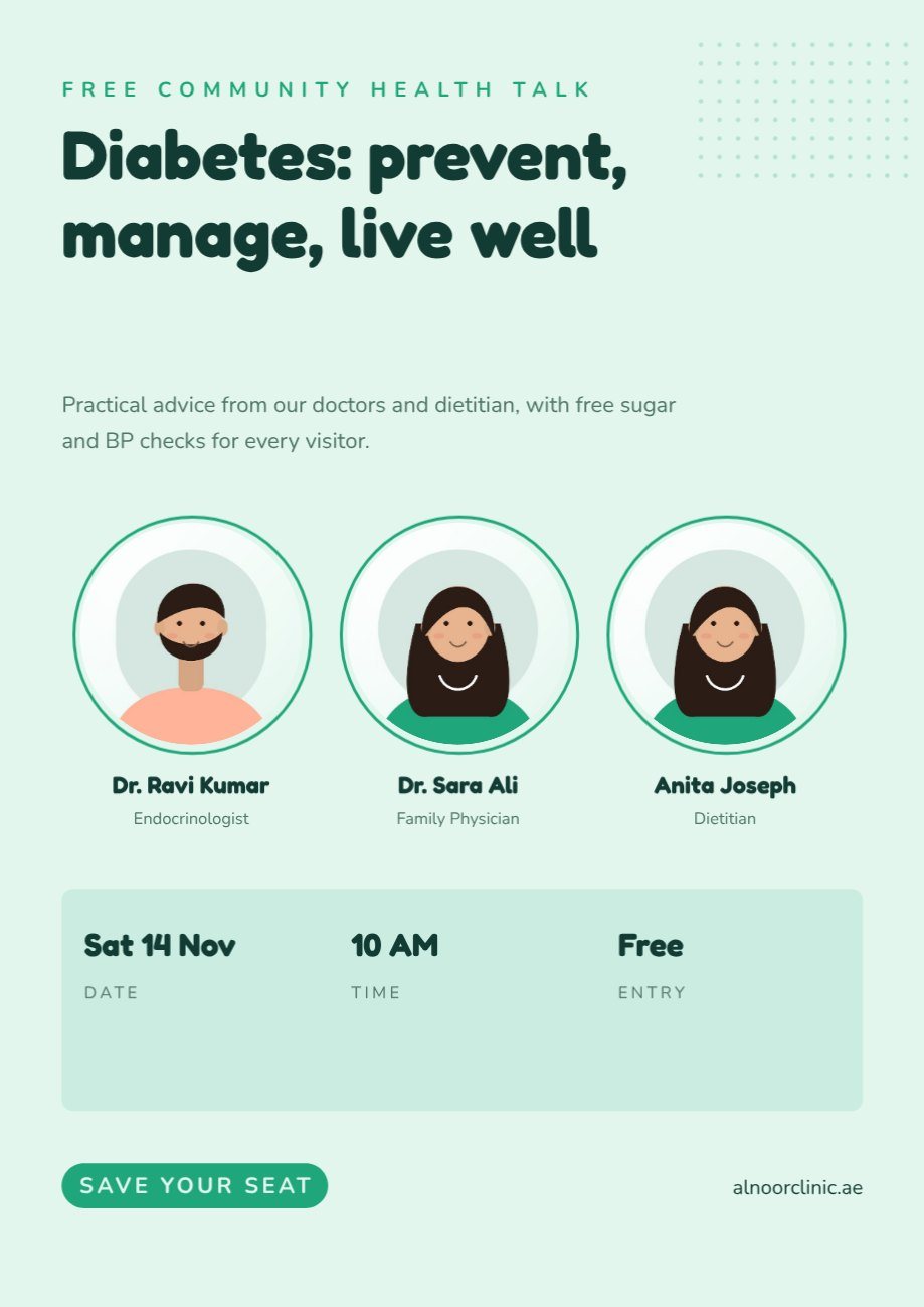 Health Talk Speakers Flyer — editable marketing template