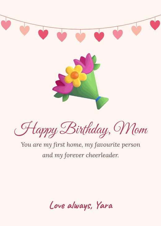 Heart Garland Mom Card — free design template