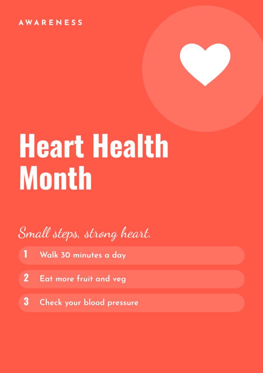 Heart Health Month Awareness Poster — editable marketing template