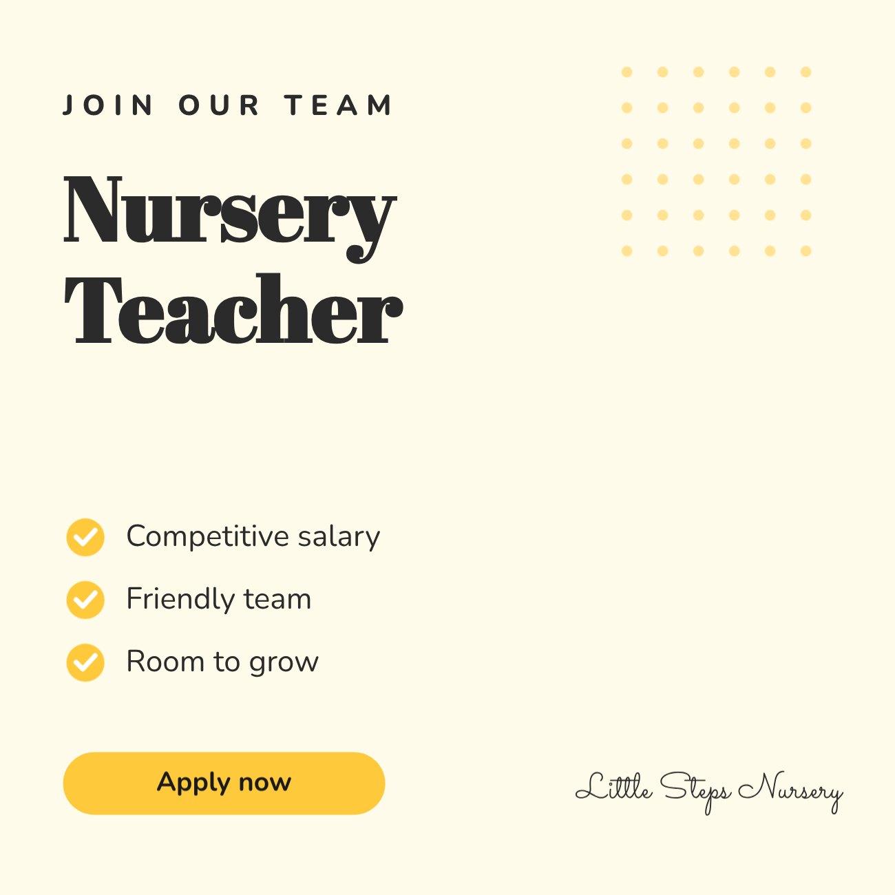 Hiring Nursery Teacher Post — editable business template
