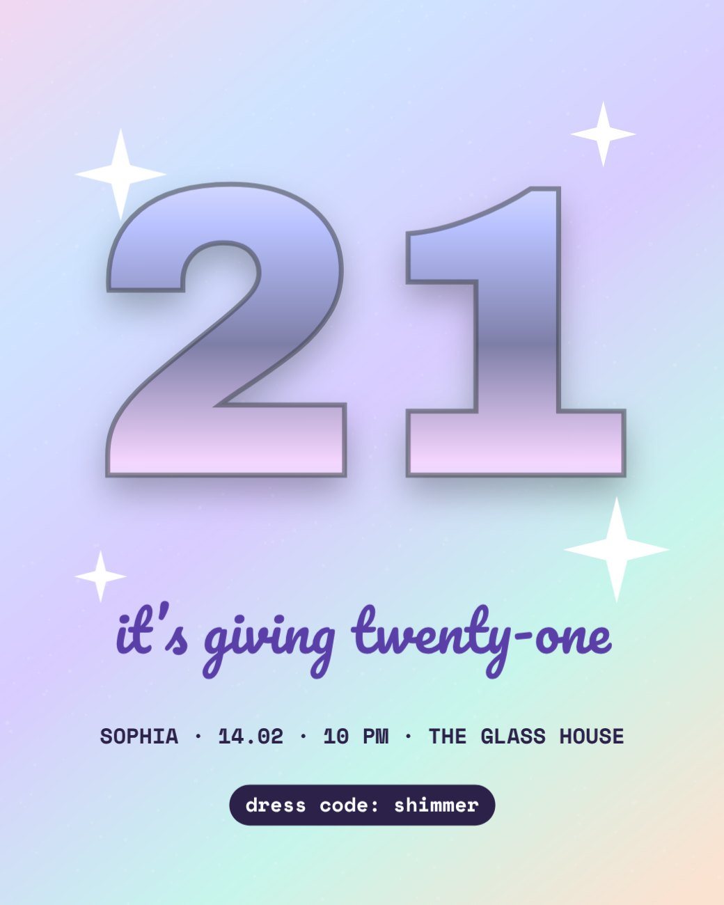 Holographic Glam Twenty First Post — editable birthday template