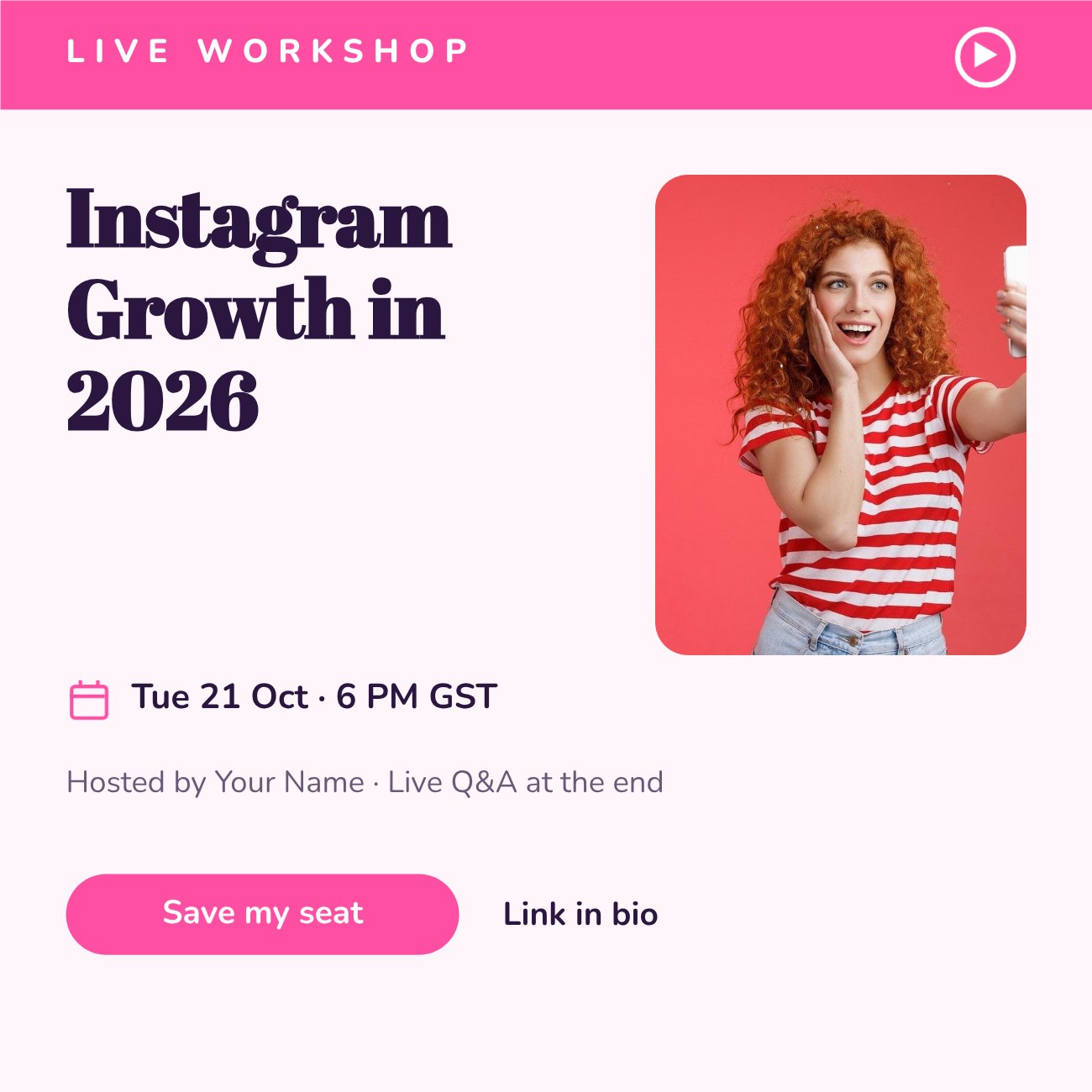Instagram Growth in 2026 Webinar Post — editable marketing template