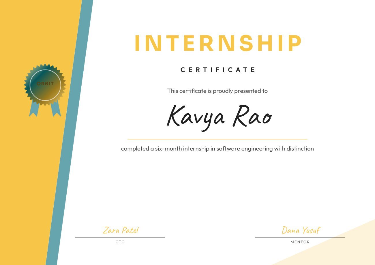 Internship Completion Certificate — editable certificates template
