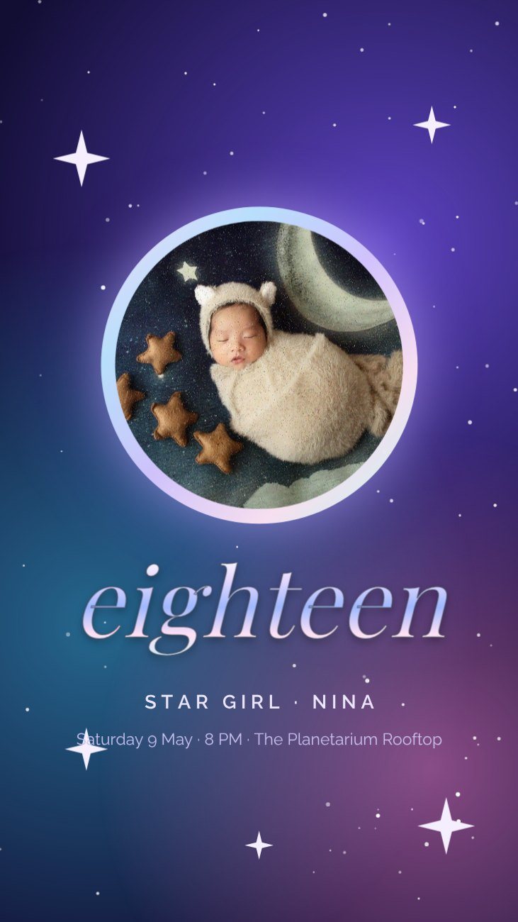 Iridescent Celestial Eighteenth Story — editable birthday template