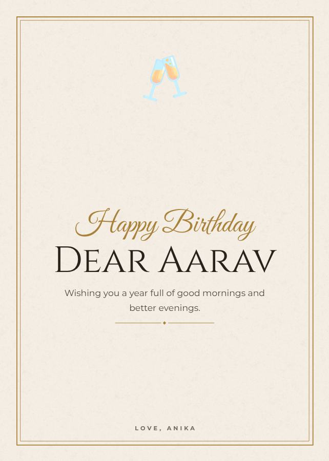 Ivory Aarav Birthday Wishes Card — editable birthday template