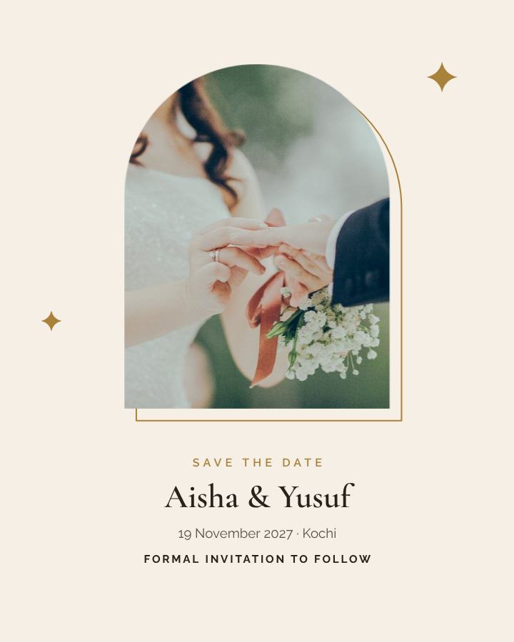 Ivory Aisha and Yusuf Save the Date — editable wedding template