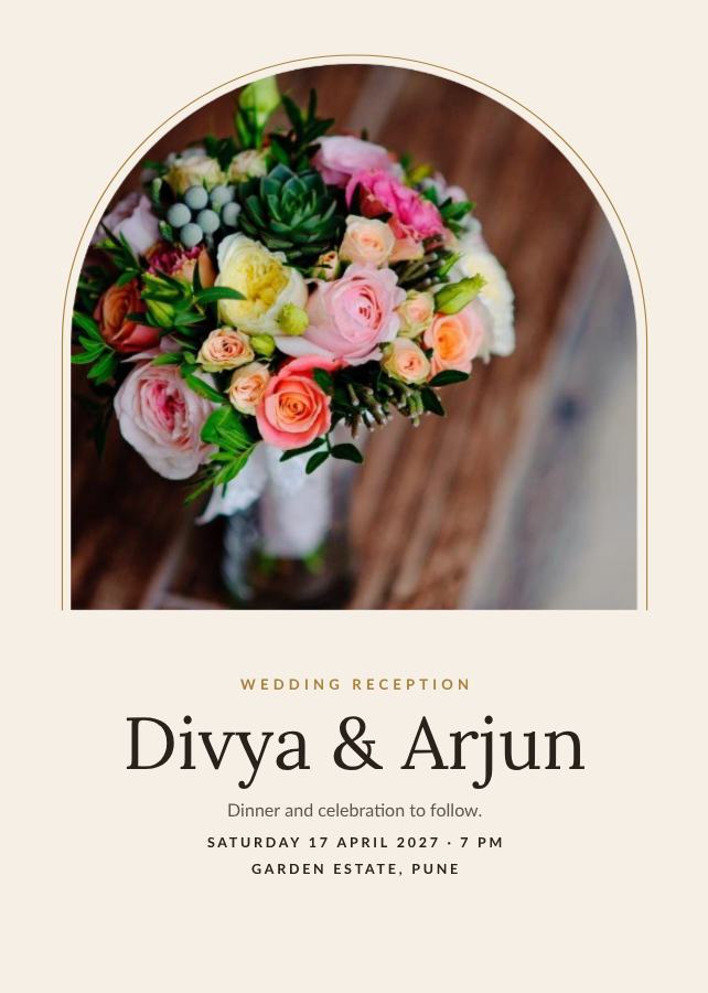 Ivory Arch Divya and Arjun Reception Invite — editable wedding template