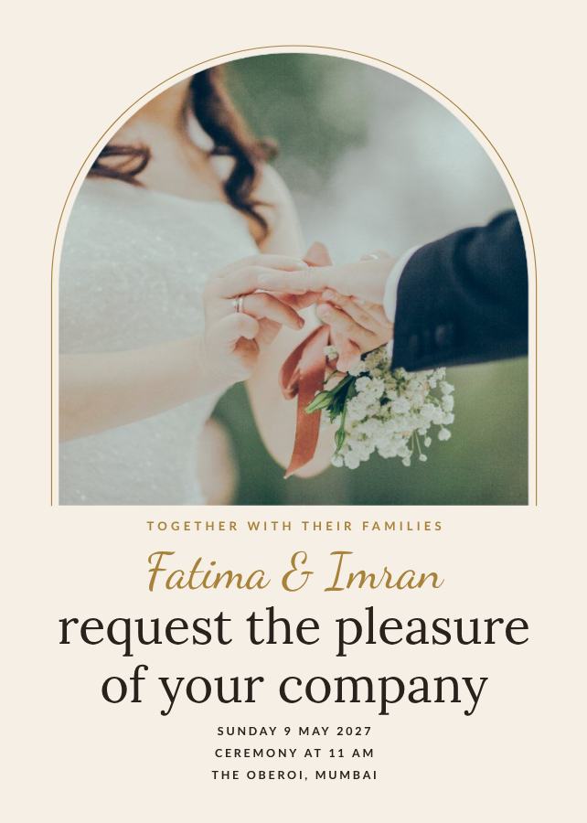Ivory Arch Fatima and Imran Wedding Invitation — editable wedding template
