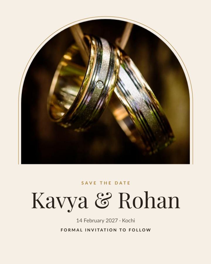 Ivory Arch Kavya and Rohan Save the Date — editable wedding template