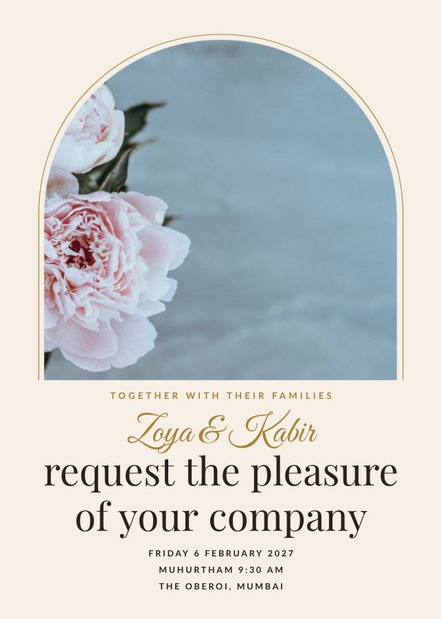 Ivory Arch Zoya and Kabir Wedding Invitation — editable wedding template