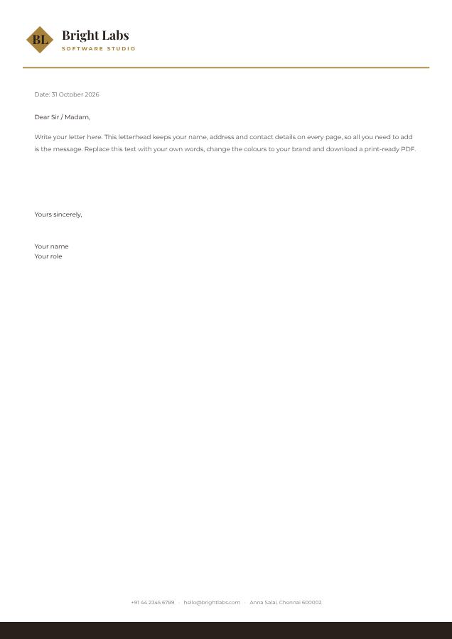 Ivory Bright Labs Minimal Letterhead — editable business template