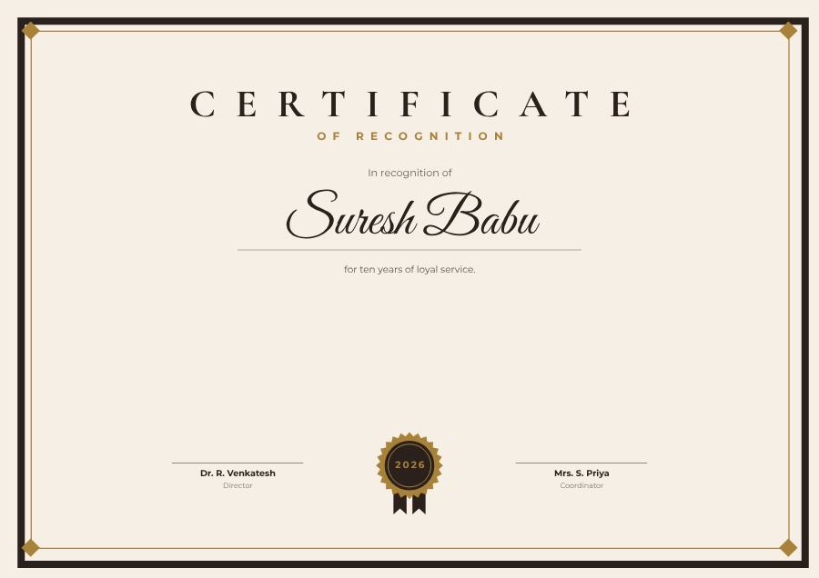 Ivory Certificate Of Recognition Certificate Formal — editable certificates template