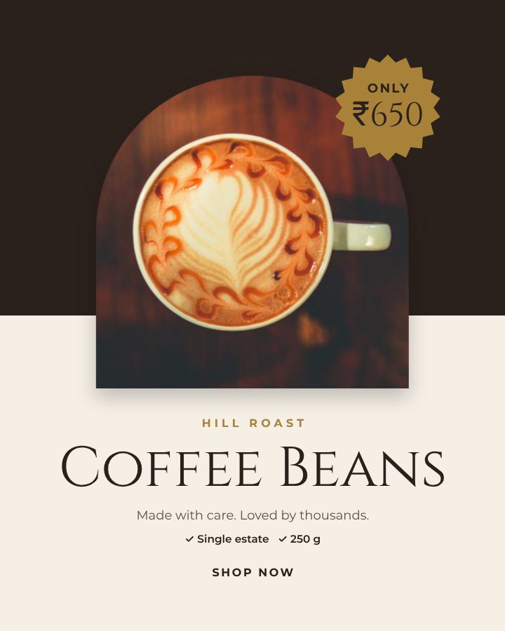 Ivory Coffee Beans Product Ad — editable marketing template