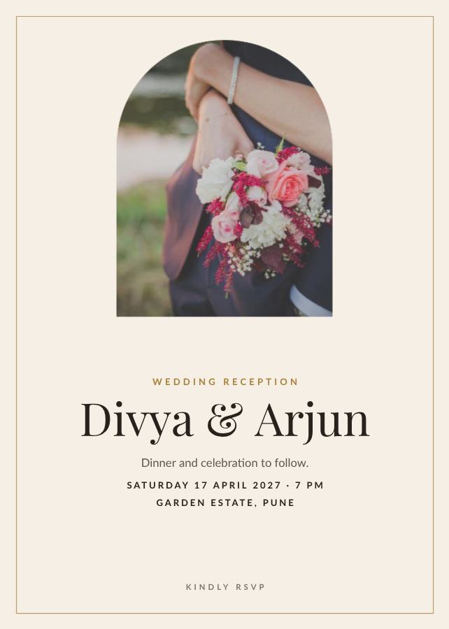 Ivory Divya and Arjun Reception Invite — editable wedding template