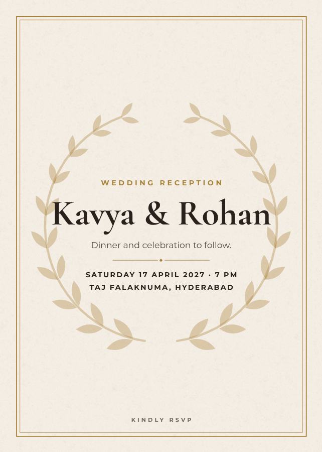 Ivory Elegant Kavya and Rohan Reception Invite — editable wedding template