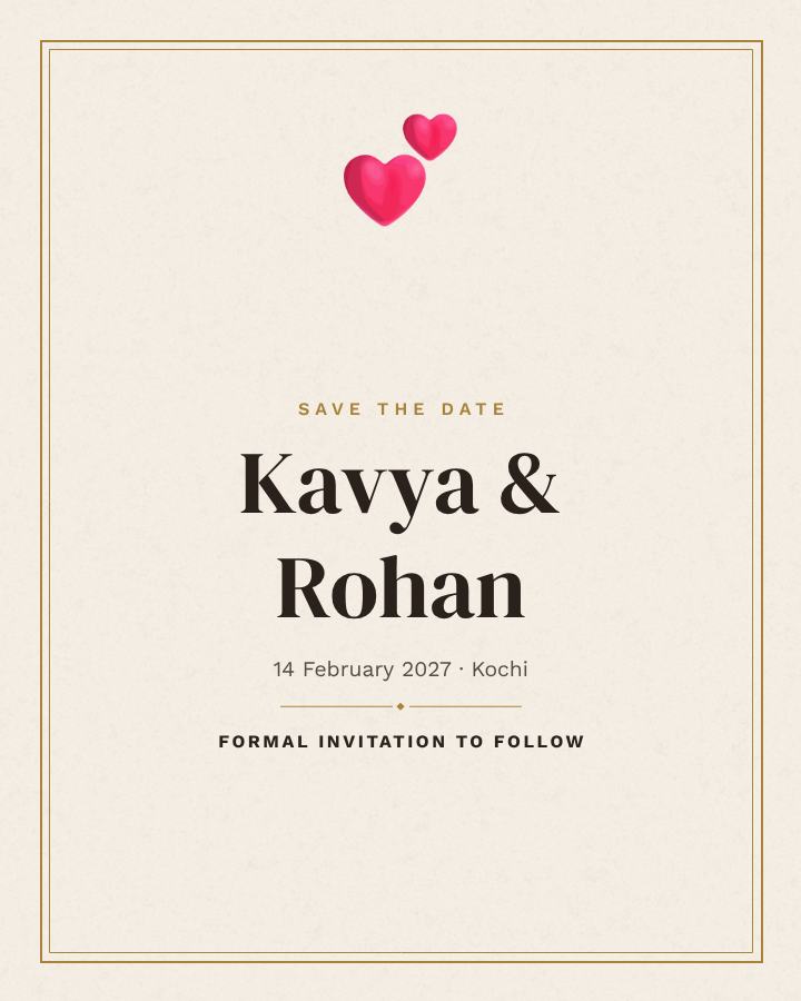 Ivory Elegant Kavya and Rohan Save the Date — editable wedding template