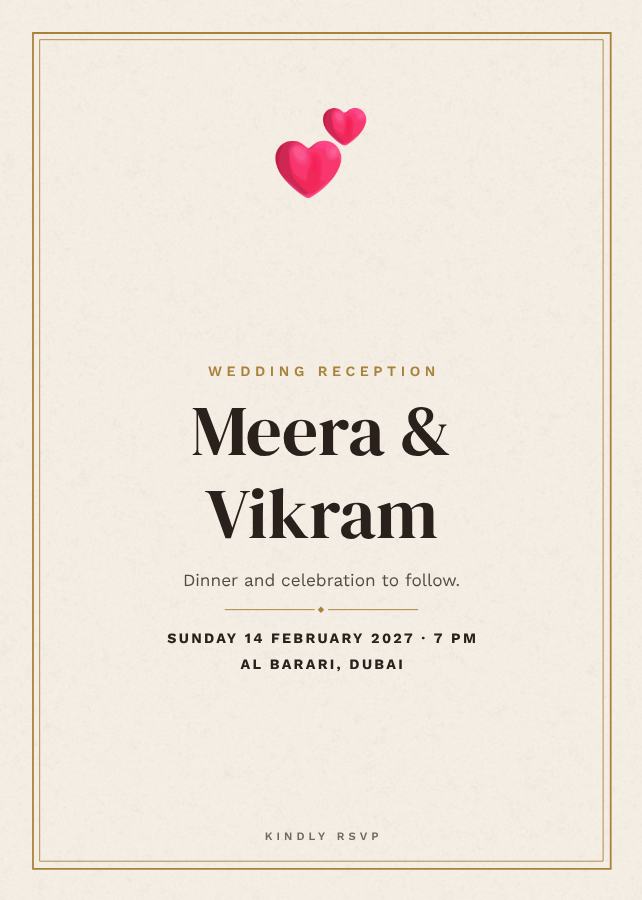 Ivory Elegant Meera and Vikram Reception Invite — editable wedding template