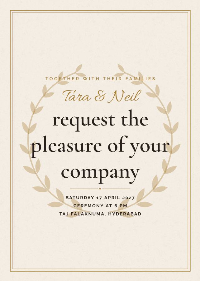 Ivory Elegant Tara and Neil Wedding Invitation — editable wedding template