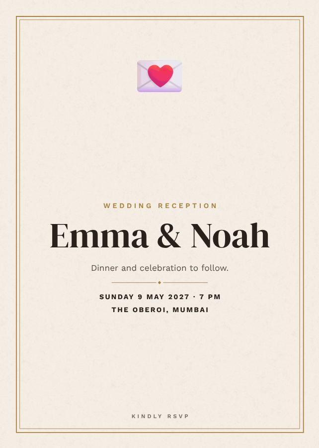 Ivory Emma and Noah Reception Invite — editable wedding template