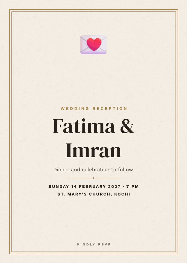 Ivory Fatima and Imran Reception Invite — editable wedding template