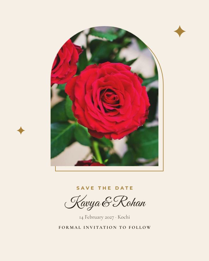 Ivory Frame Kavya and Rohan Save the Date — editable wedding template