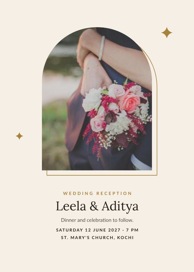 Ivory Frame Leela and Aditya Reception Invite — editable wedding template
