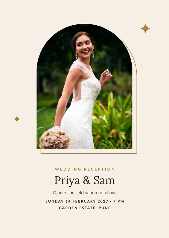 Ivory Frame Priya and Sam Reception Invite — editable wedding template
