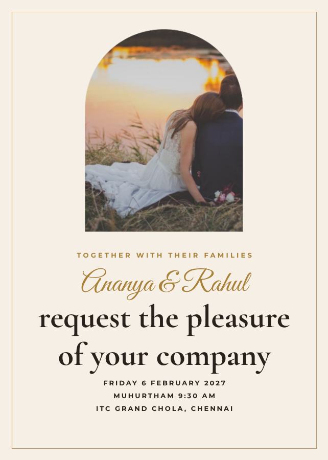 Ivory Framed Ananya and Rahul Wedding Invitation — editable wedding template