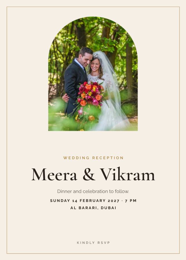Ivory Framed Meera and Vikram Reception Invite — editable wedding template