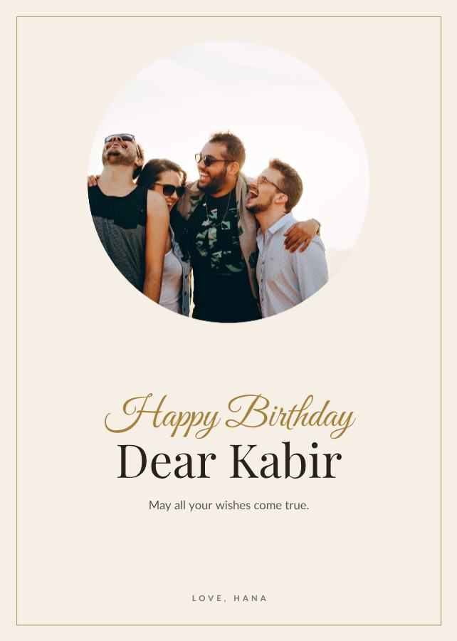 Ivory Kabir Birthday Wishes Card — editable birthday template