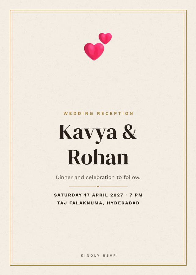 Ivory Kavya and Rohan Reception Invite — editable wedding template