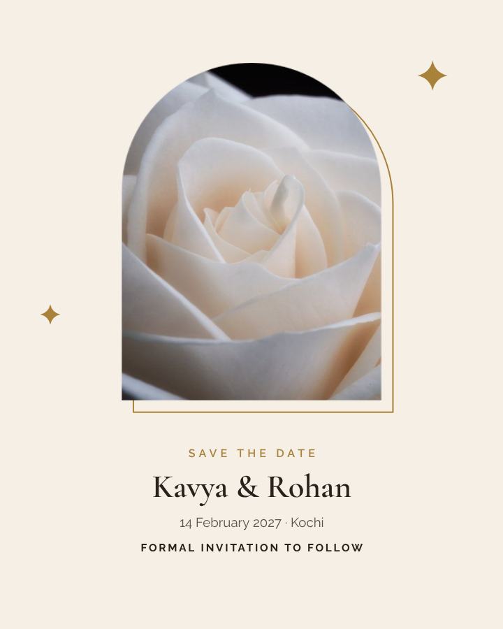 Ivory Kavya and Rohan Save the Date — editable wedding template