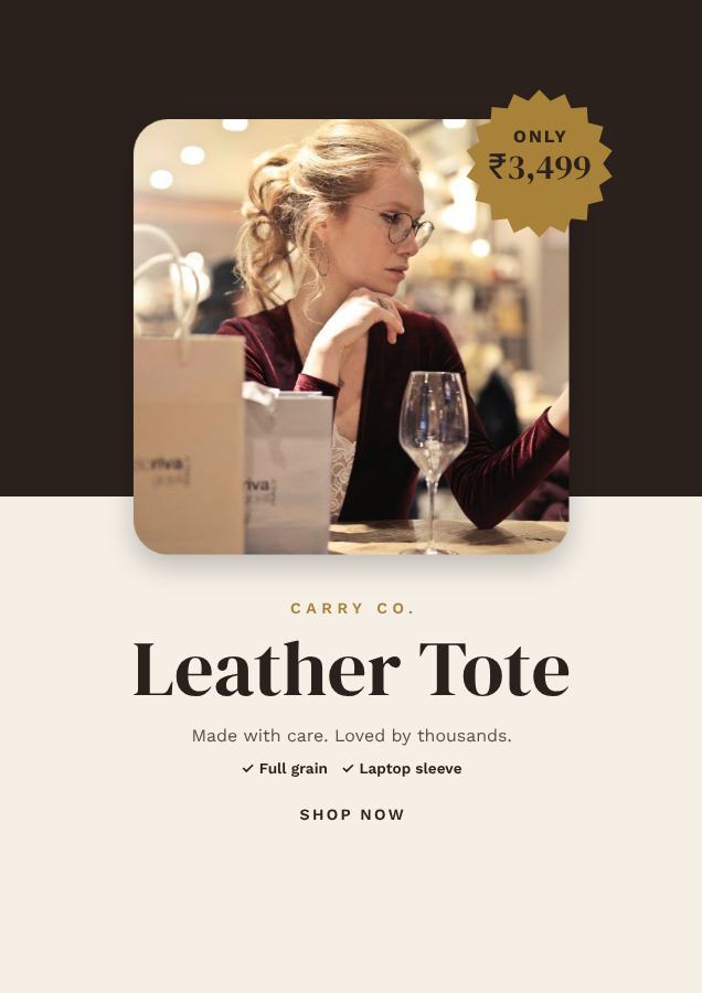 Ivory Leather Tote Product Ad — editable marketing template