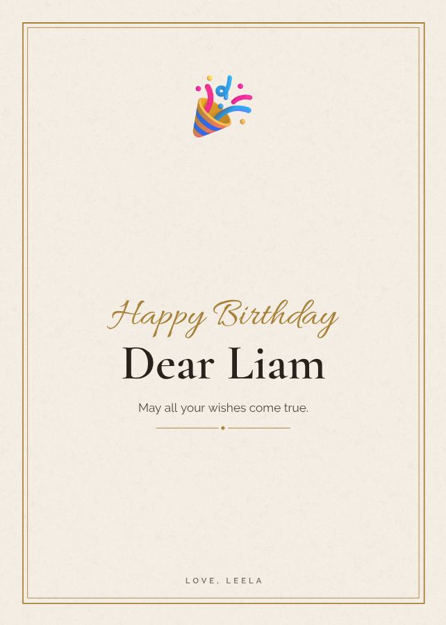 Ivory Liam Birthday Wishes Card — editable birthday template