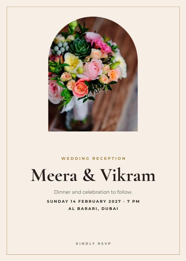Ivory Meera and Vikram Reception Invite — editable wedding template