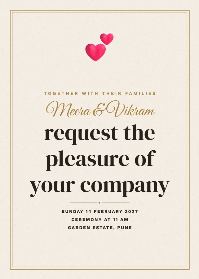 Ivory Meera and Vikram Wedding Invitation — editable wedding template